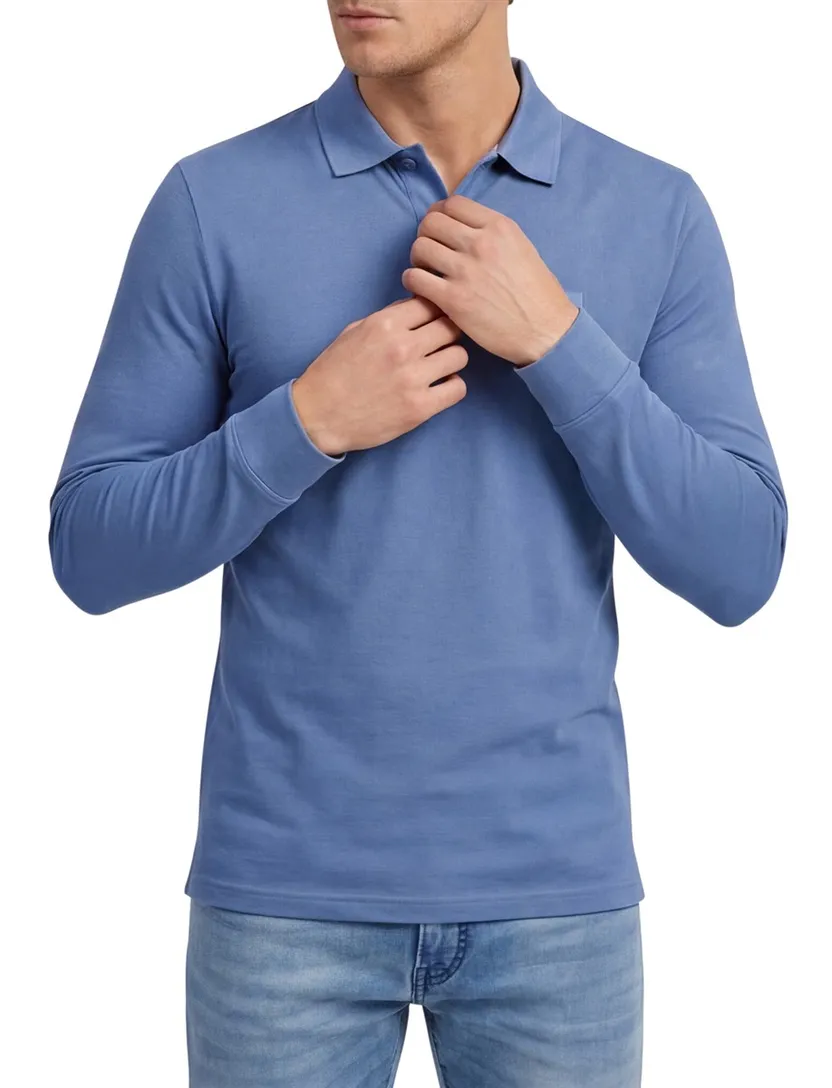 lichtblauwe Hugo Boss Orange Passerby polo lange mouw