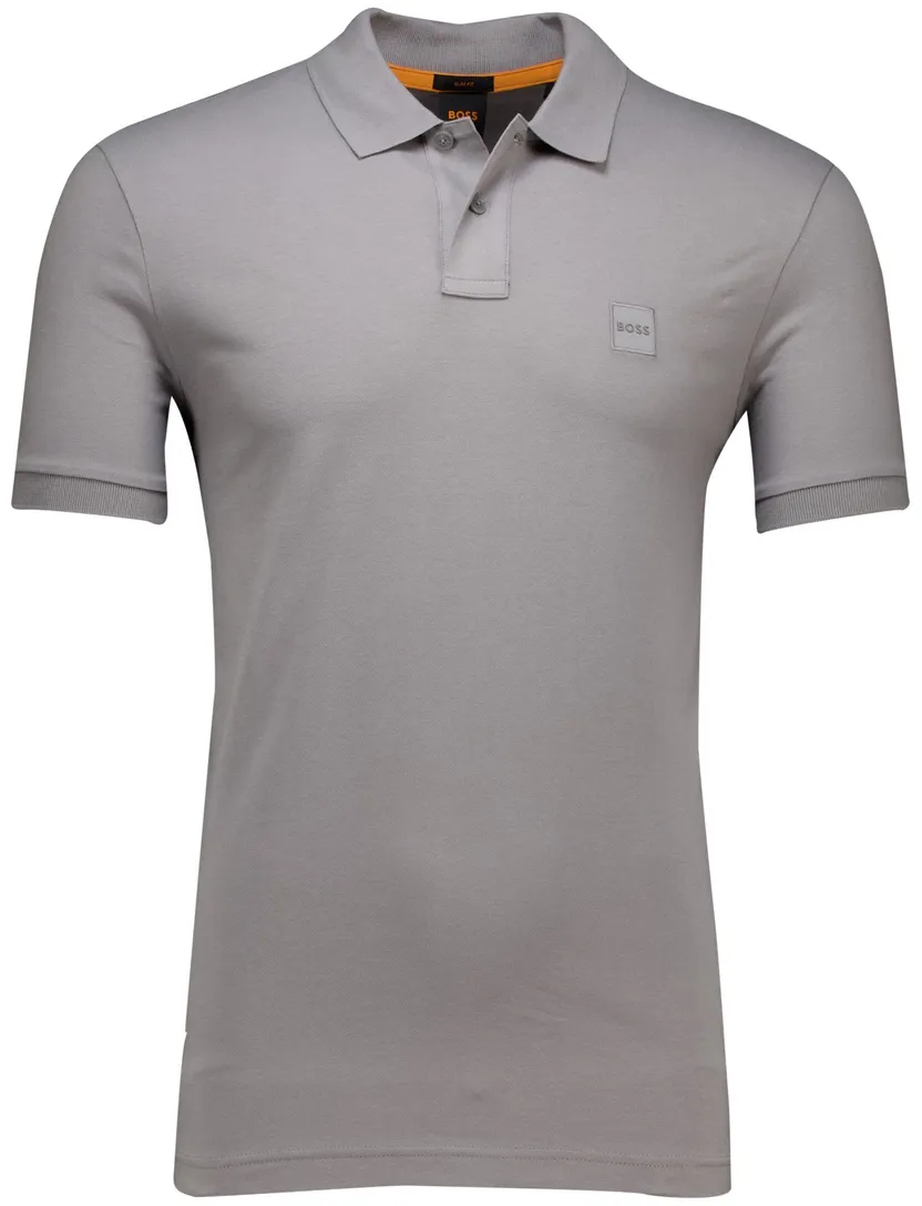 katoenen Boss orange polo grijs effen slim fit
