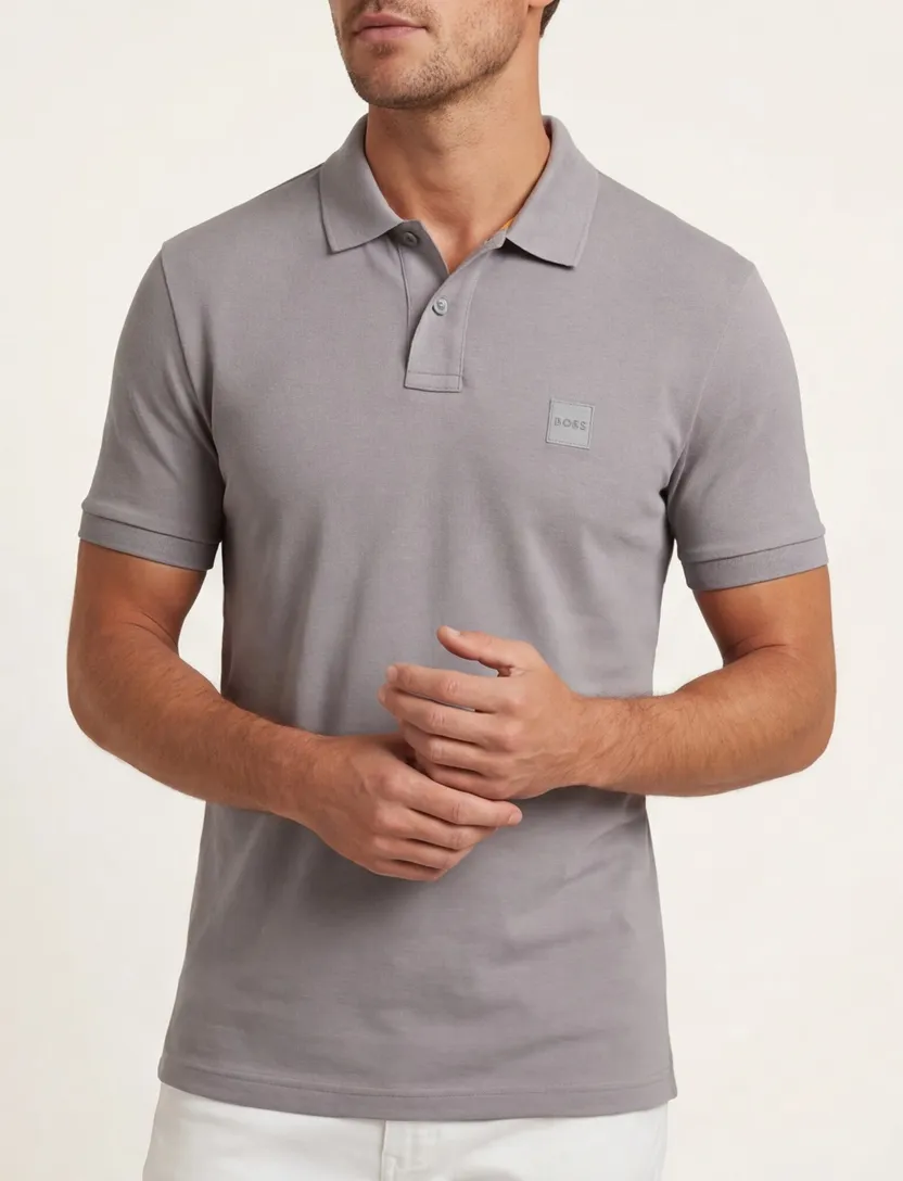 katoenen Boss orange polo grijs effen slim fit