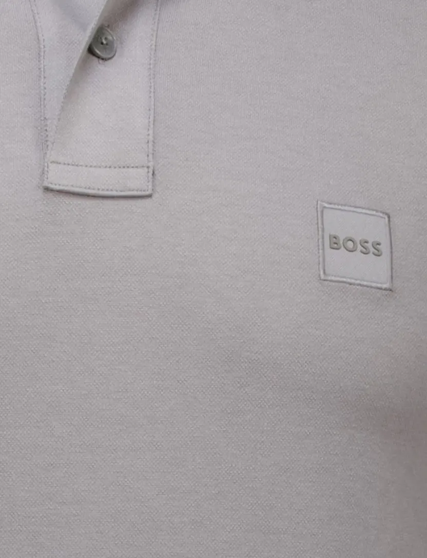 katoenen Boss orange polo grijs effen slim fit