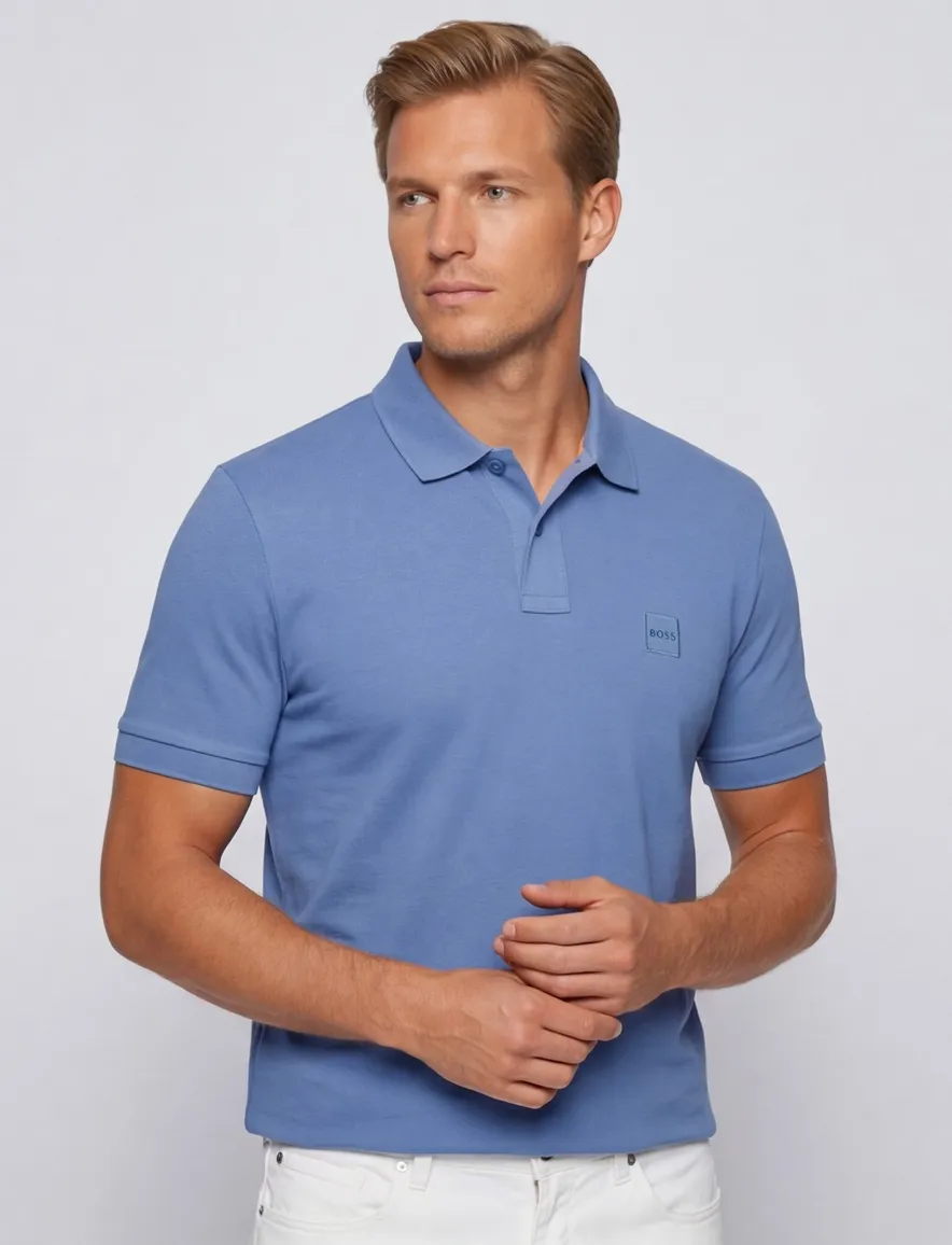 Boss orange blauw polo katoen