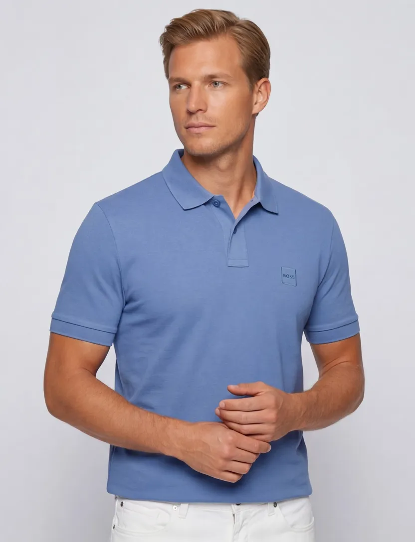 katoenen Boss orange blauw polo slim fit
