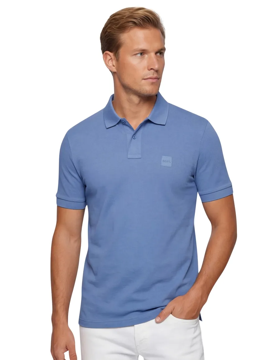 Boss orange blauw polo katoen