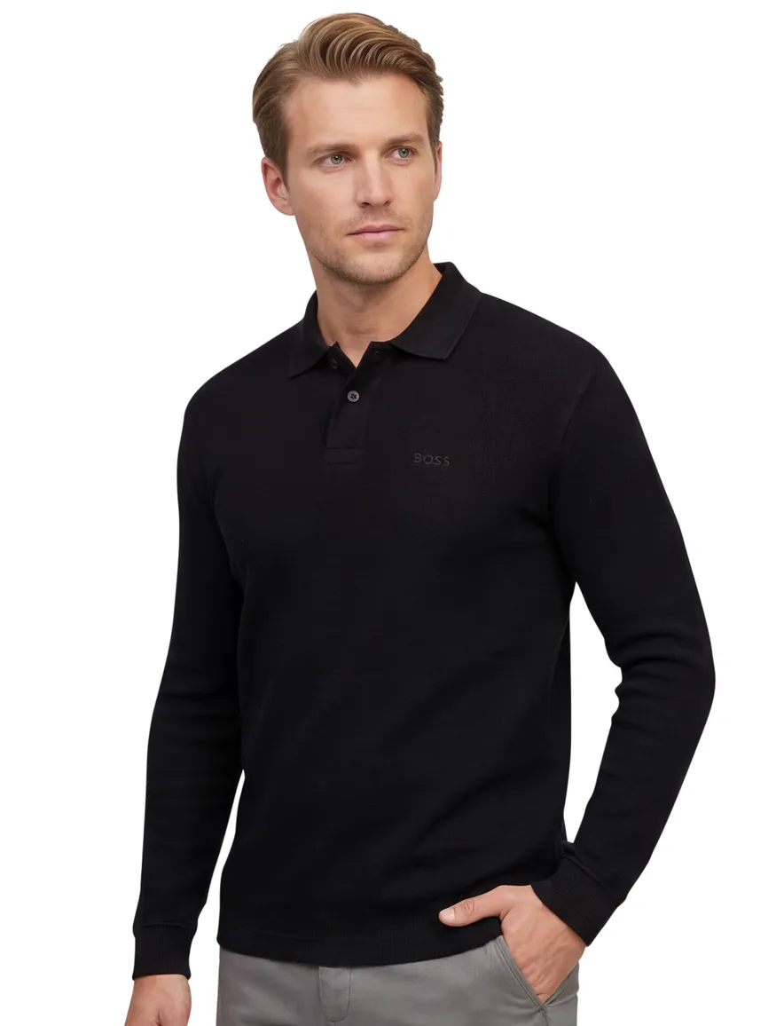 Hugo Boss polo LM Petempestolong zwart effen