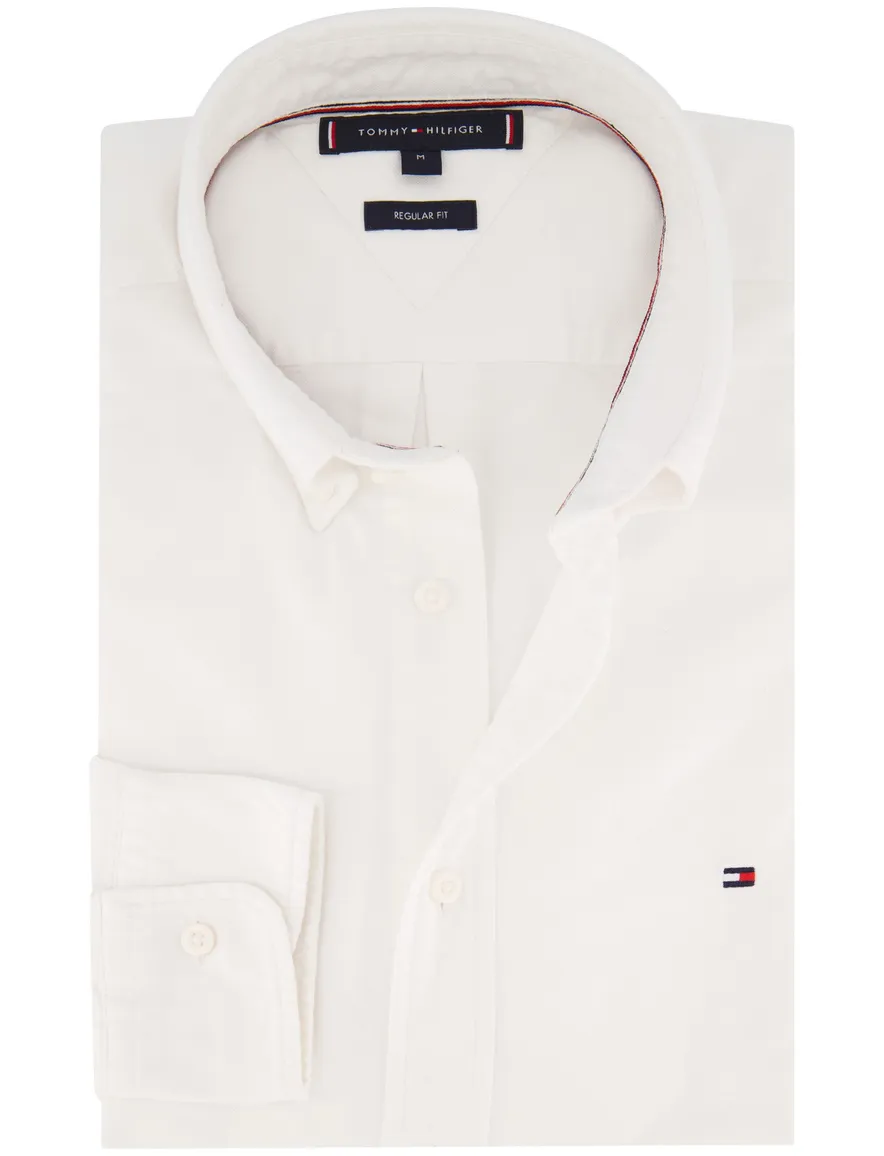 Tommy Hilfiger overhemd effen wit button-down katoen