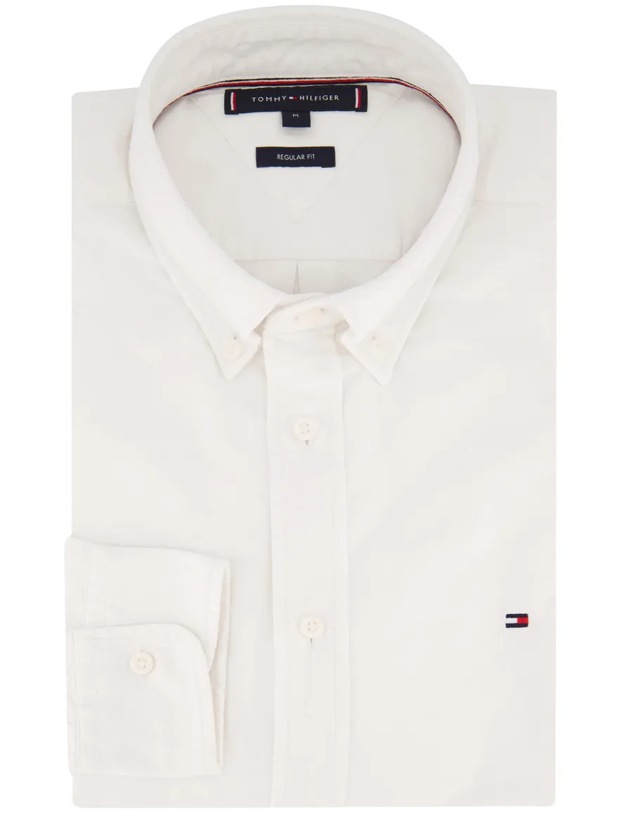 Tommy Hilfiger overhemd effen wit button-down katoen