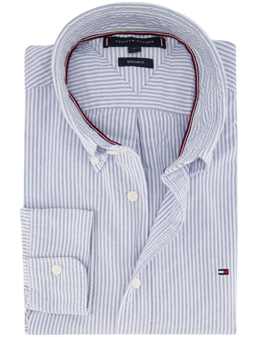 Blauw wit gestreept Tommy Hilfiger overhemd katoen