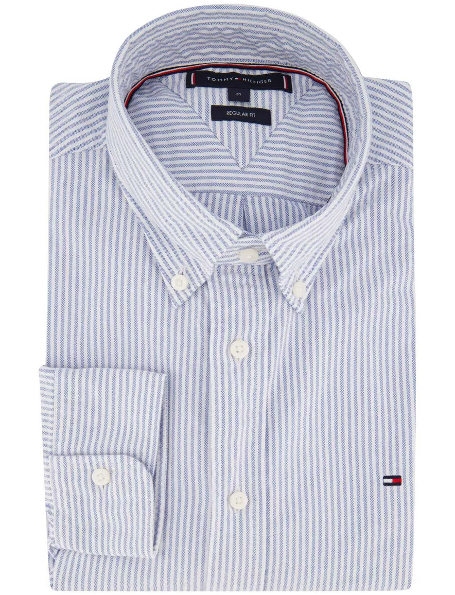 Blauw wit gestreept Tommy Hilfiger overhemd katoen
