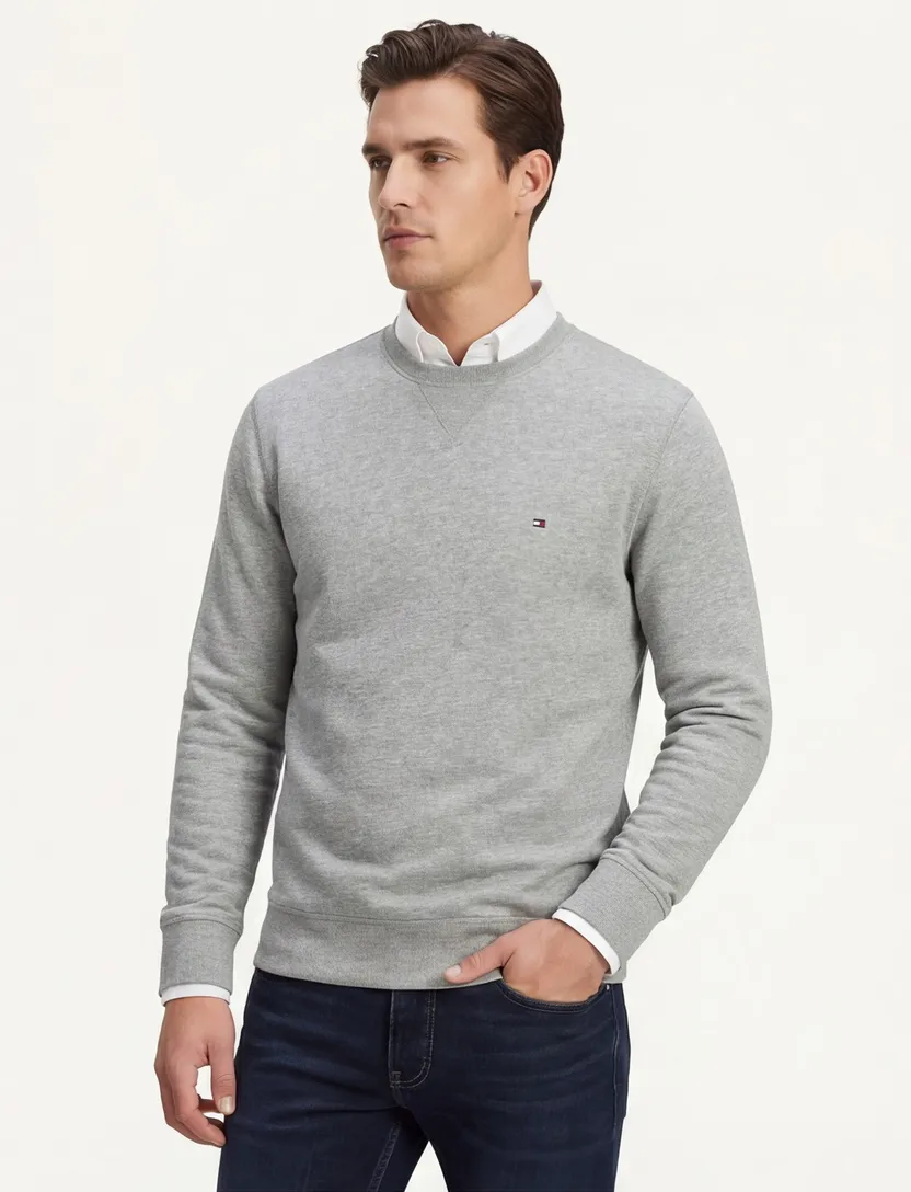 Tommy Hilfiger fleece sweater grijs katoen