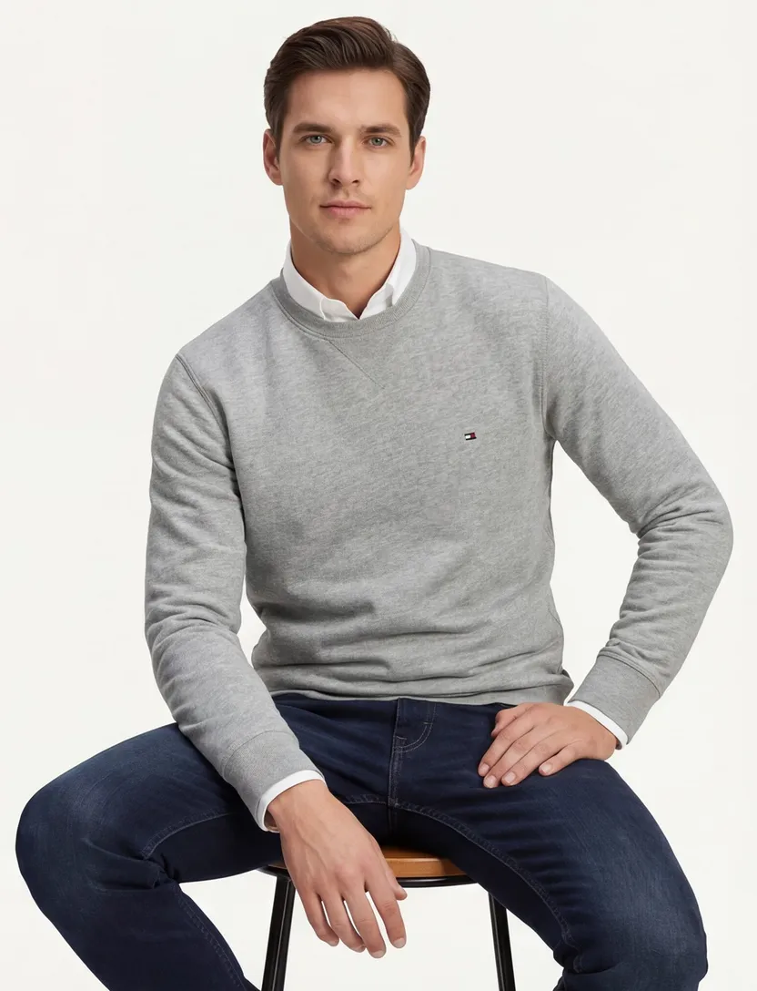 Tommy Hilfiger fleece sweater grijs katoen