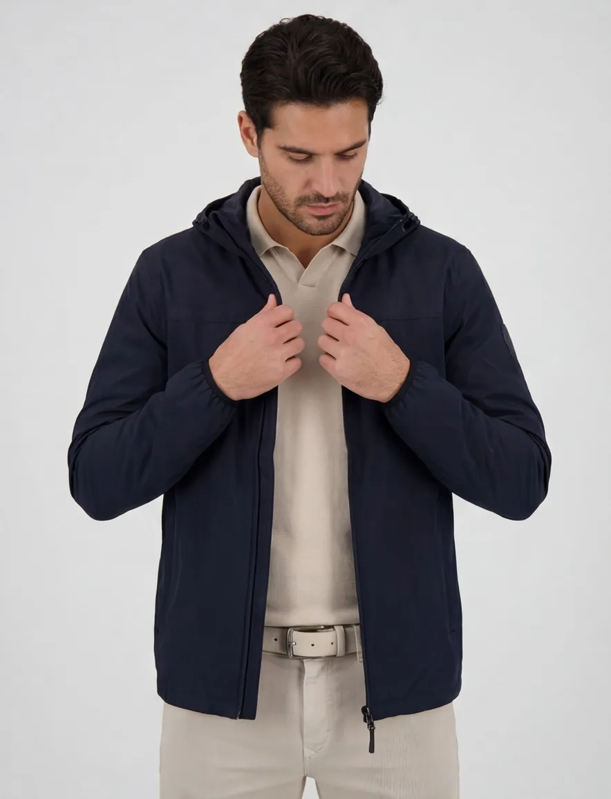 Airforce zomerjas donkerblauw effen slim fit katoen