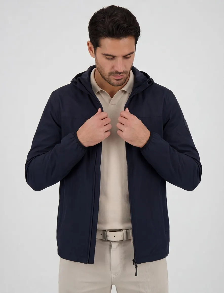 Airforce zomerjas donkerblauw effen slim fit katoen