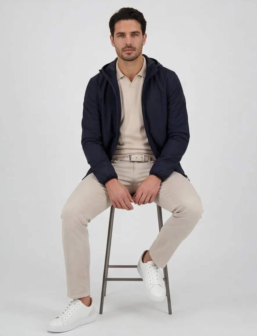 Airforce zomerjas donkerblauw effen slim fit katoen