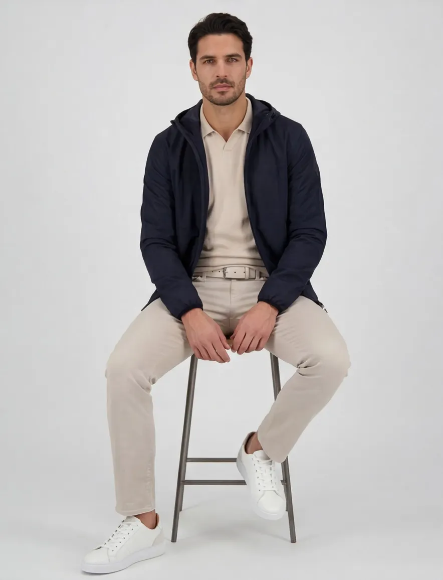 Airforce zomerjas donkerblauw effen slim fit katoen