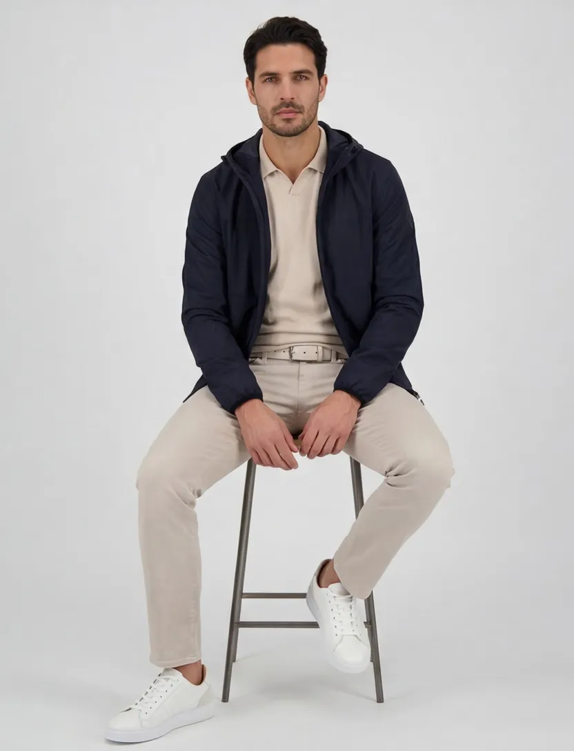 katoenen Airforce zomerjas effen donkerblauw slim fit