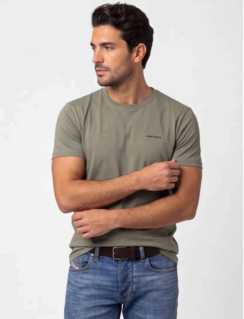 katoenen Airforce basic T-shirt groen effen normale fit