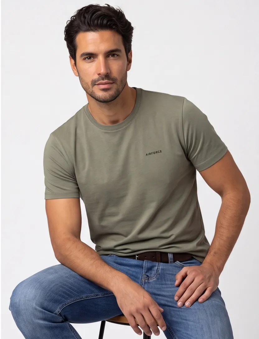 katoenen Airforce basic T-shirt groen effen normale fit