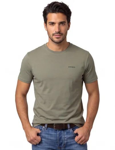 Airforce Airforce basic T-shirt groen effen normale fit katoen