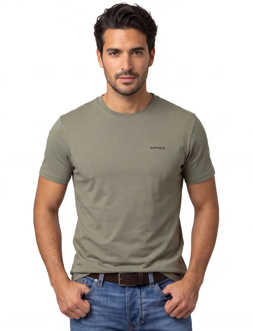 katoenen Airforce basic T-shirt groen effen normale fit