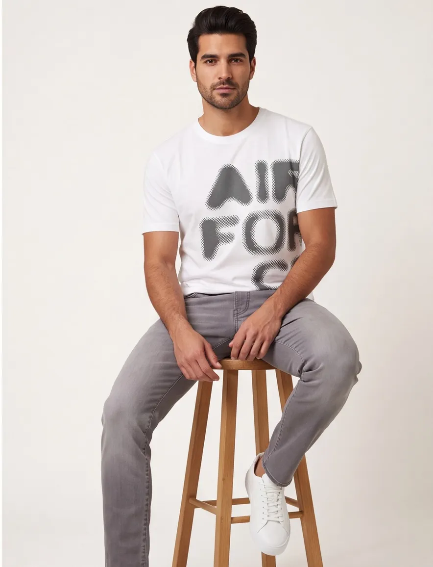 Airforce T-shirt wit korte mouw met print katoen