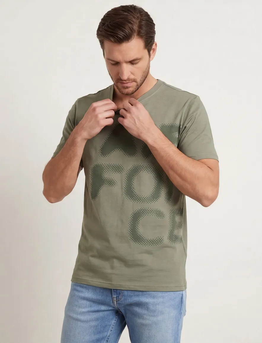 Airforce T-shirt groen korte mouw met print
