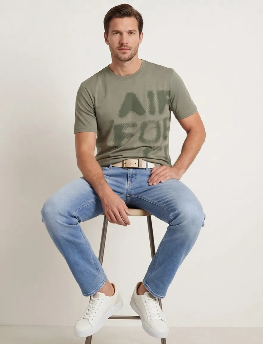 Airforce T-shirt groen korte mouw met print