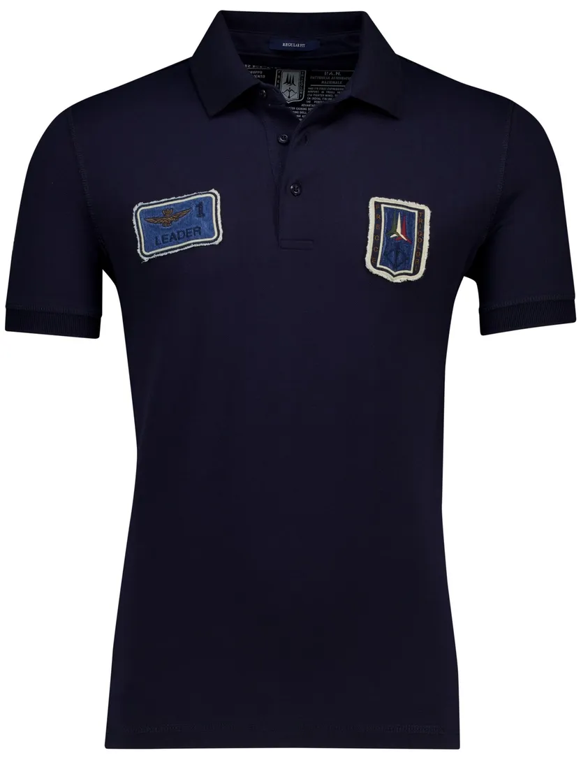 Aeronautica Militare regular fit polo navy korte mouw