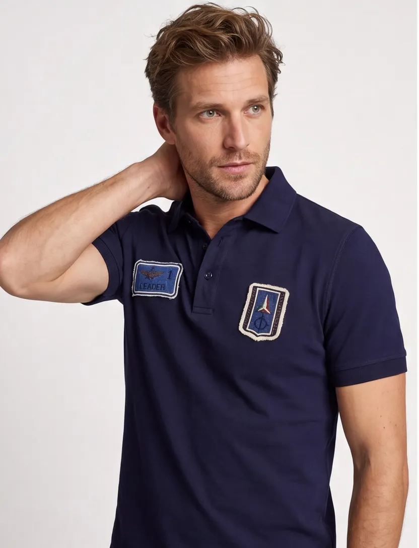 Aeronautica Militare regular fit polo navy korte mouw