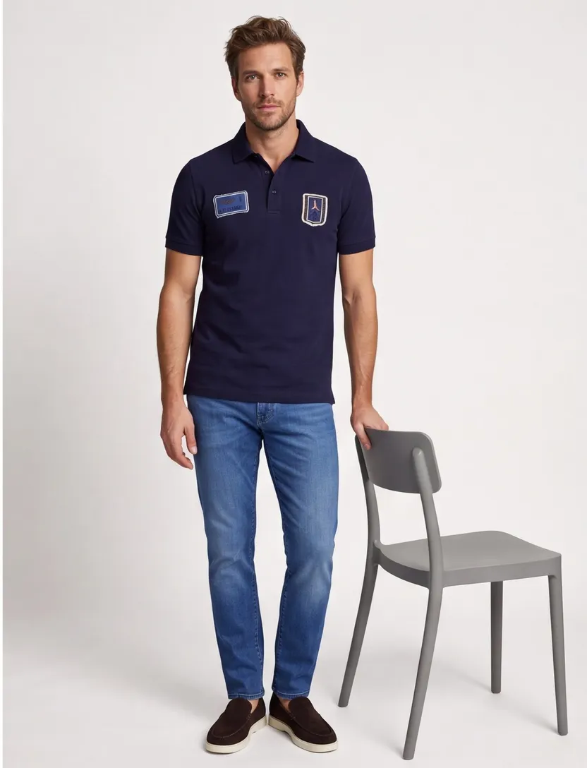 Aeronautica Militare regular fit polo navy korte mouw