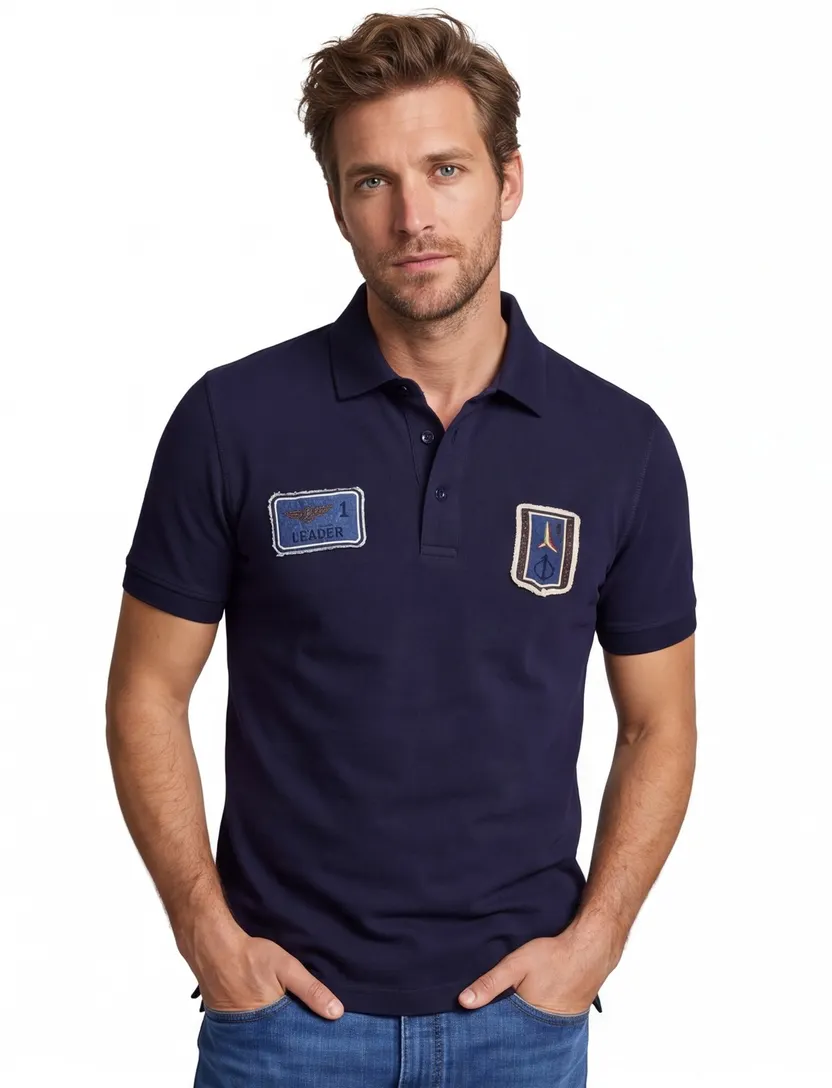Aeronautica Militare regular fit polo navy korte mouw