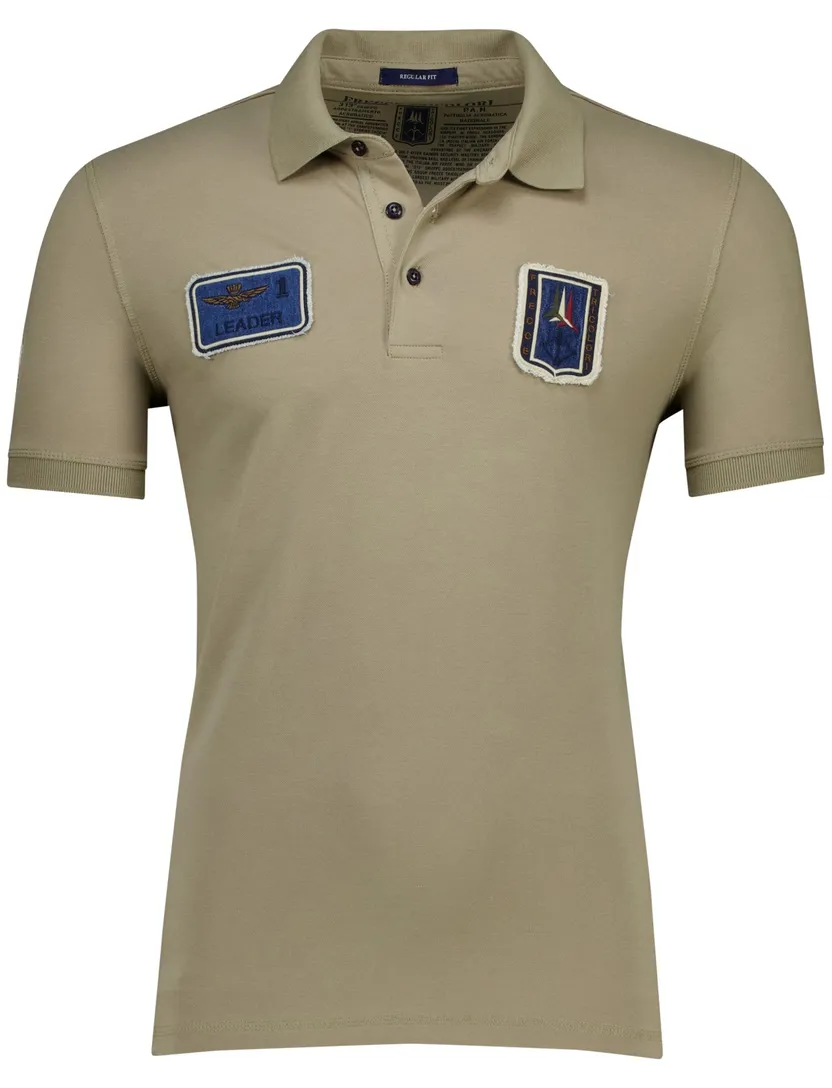 Aeronautica Militare regular fit polo khaki korte mouw