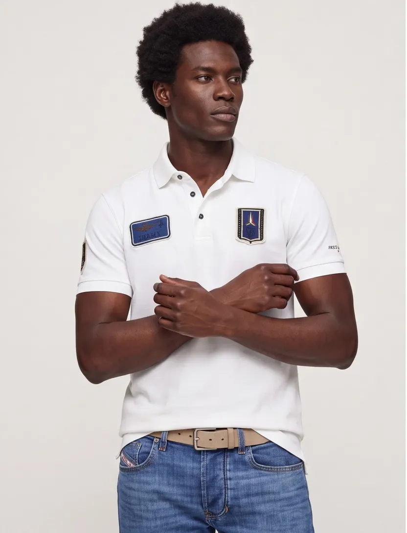 Aeronautica Militare regular fit polo wit korte mouw