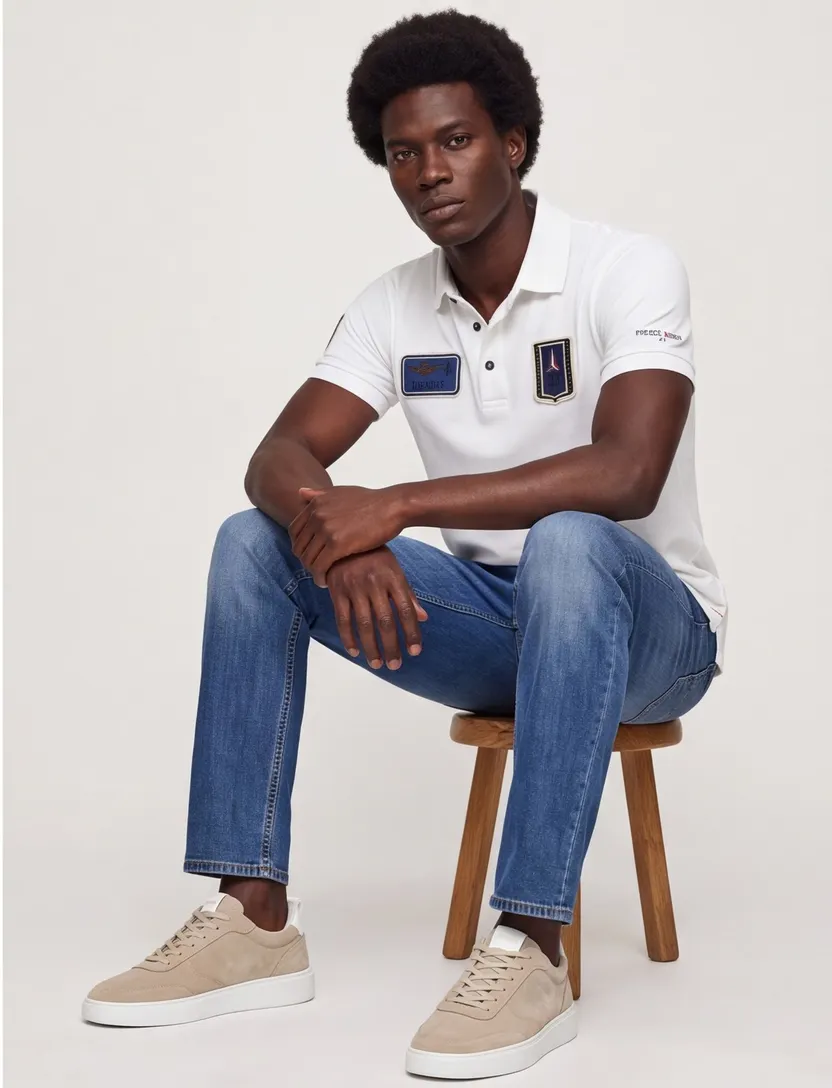 Aeronautica Militare regular fit polo wit korte mouw