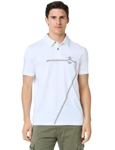 Aeronautica Militare Aeronautica Militare polo wit effen Regular Fit met logo