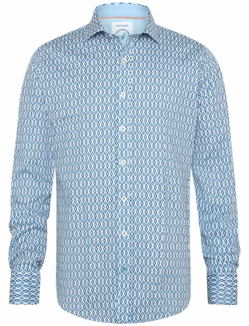 blauw geprint A Fish Named Fred 'ikat' overhemd