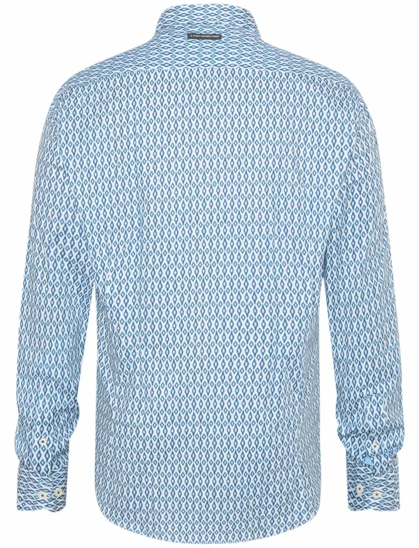 blauw geprint A Fish Named Fred 'ikat' overhemd