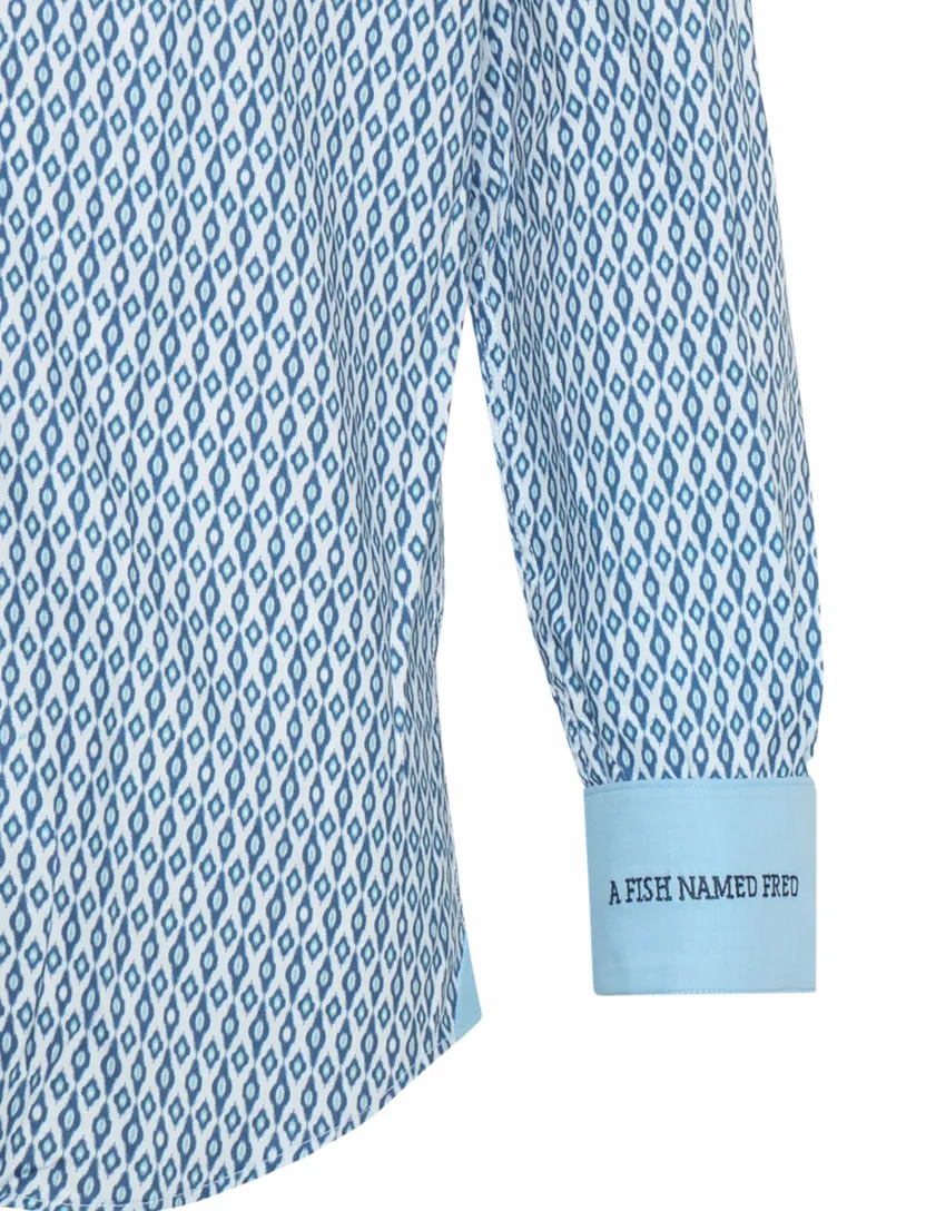 blauw geprint A Fish Named Fred 'ikat' overhemd