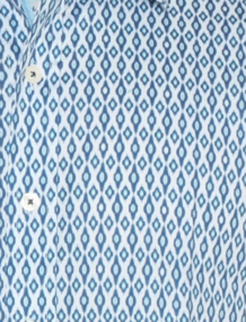 blauw geprint A Fish Named Fred 'ikat' overhemd