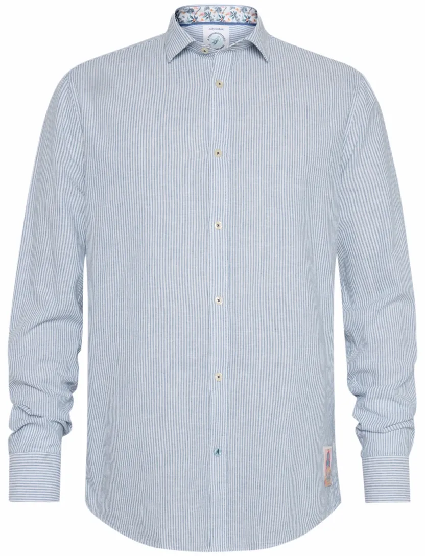 blauw streep A Fish Named Fred 'stripe linen' overhemd