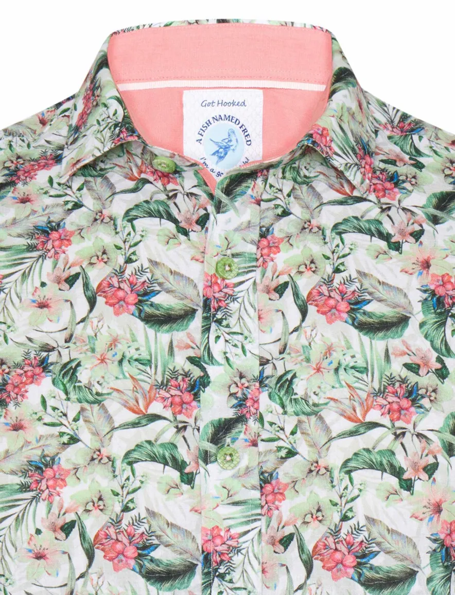 A Fish Named Fred 'floral' overhemd korte mouw groen print