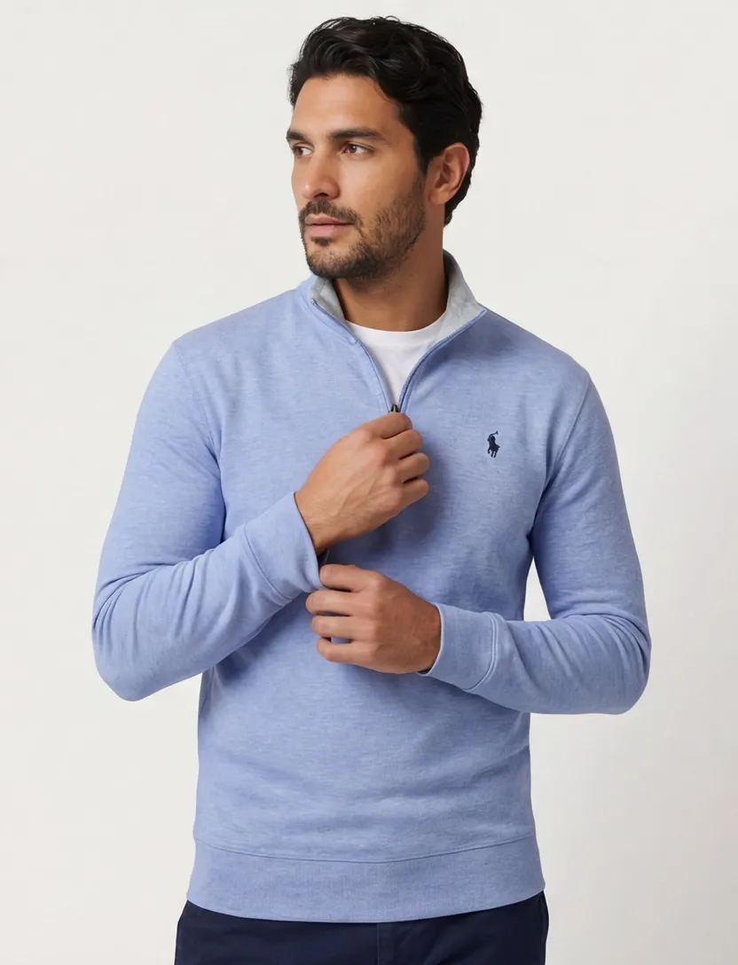 Polo Ralph Lauren half zip trui lichtblauw katoen