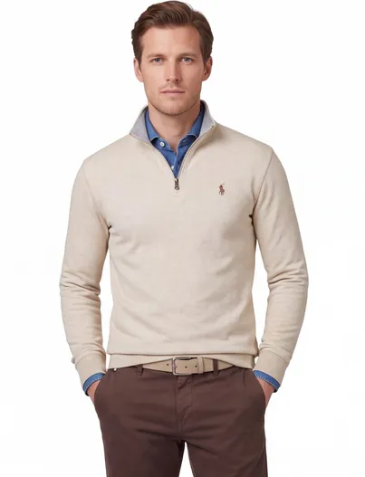 Polo Ralph Lauren Polo Ralph Lauren trui beige gemêleerd half-zip