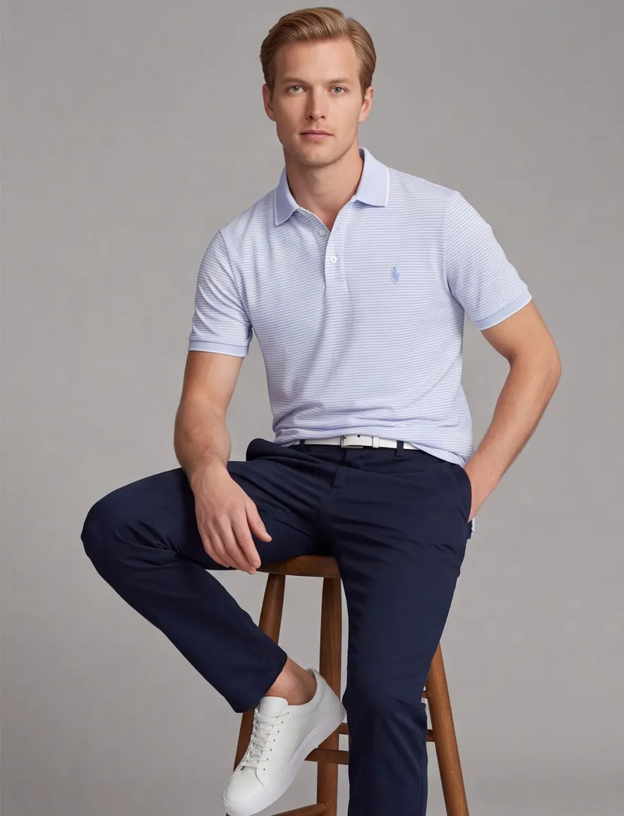 katoenen Polo Ralph Lauren polo lichtblauw gestreept