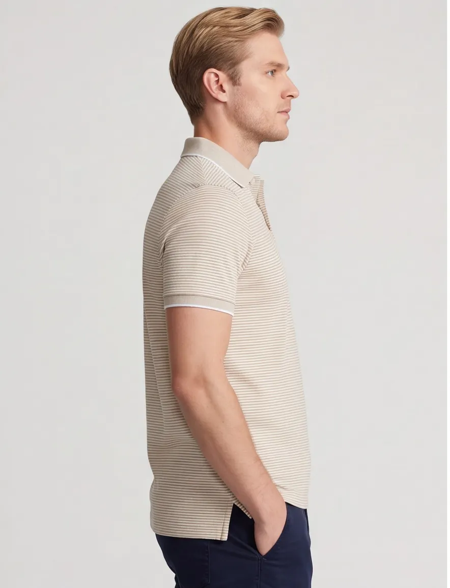 Polo Ralph Lauren polo beige gestreept Stretch Mesh pique