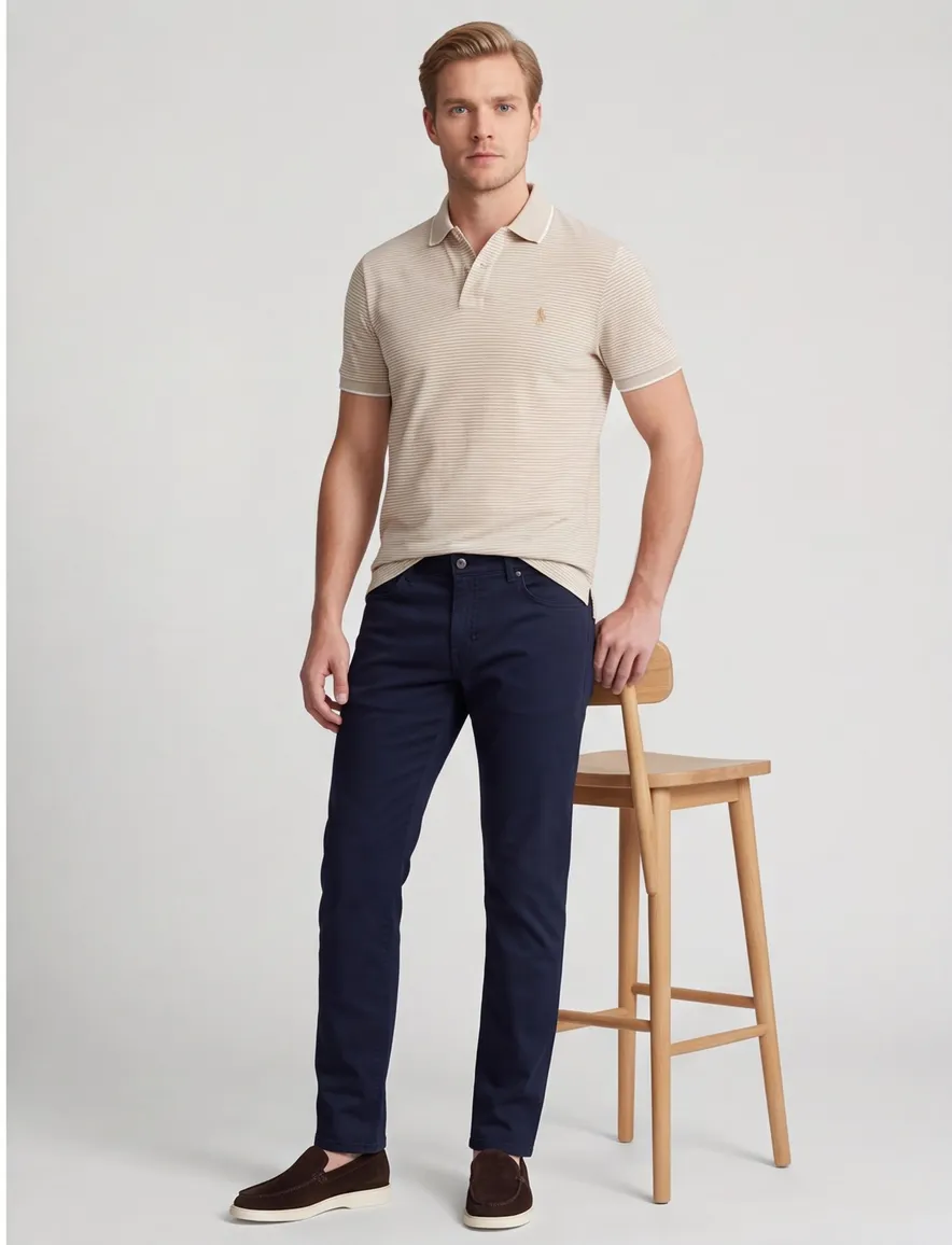 Polo Ralph Lauren polo beige gestreept Stretch Mesh pique
