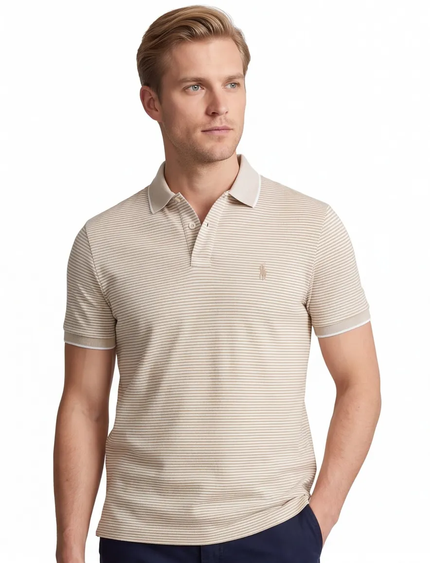 Polo Ralph Lauren polo beige gestreept Stretch Mesh