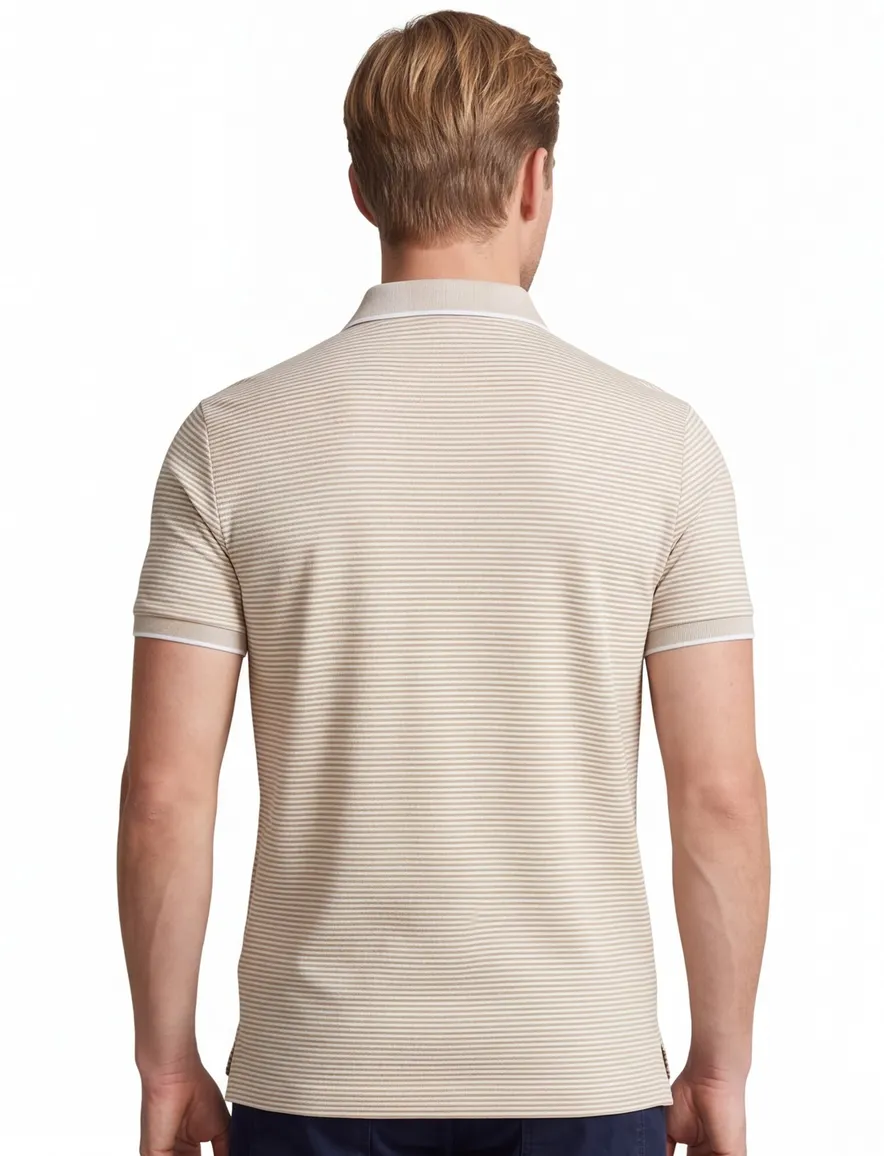 Polo Ralph Lauren polo beige gestreept Stretch Mesh pique