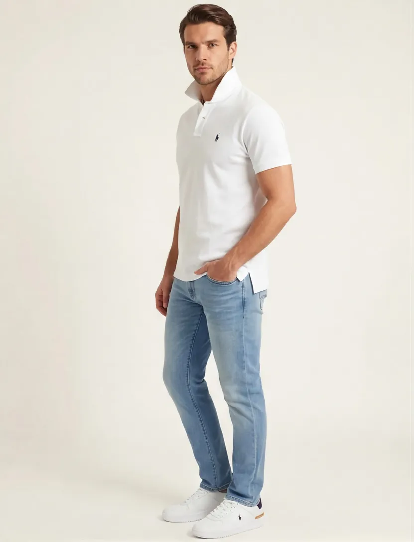 Ralph Lauren polo effen pique custom slim fit wit