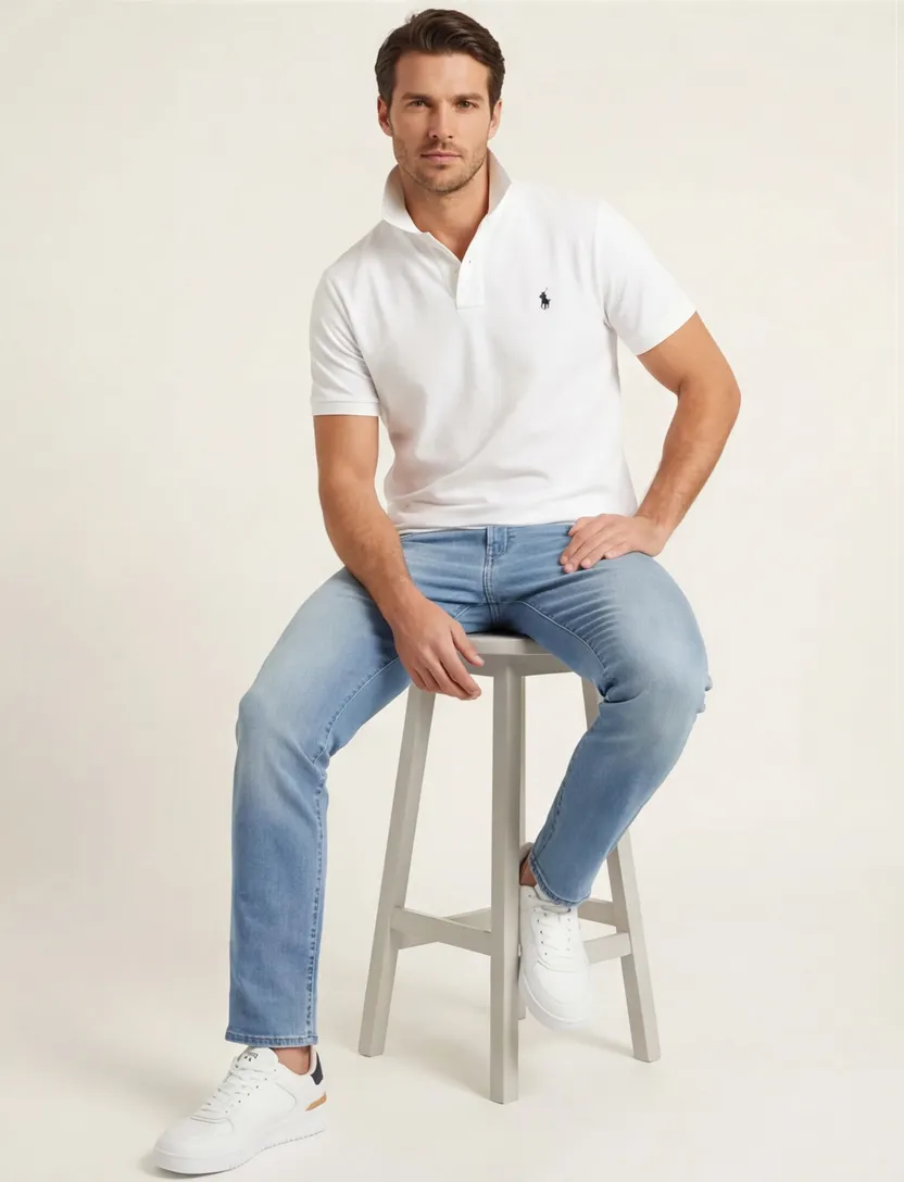 Ralph Lauren polo effen pique custom slim fit wit