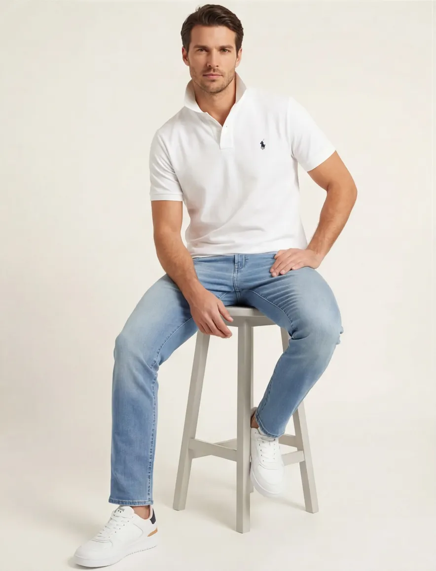 Ralph Lauren polo effen pique Custom Slim Fit wit
